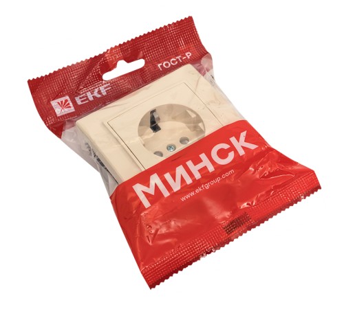 EKF ERR16-028-200 Розетка 1-мест. СП с/з 16А бежевый с защ. штор. Минск EKF