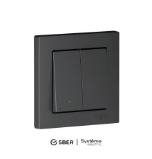 ATLASDESIGN SMART 2-кл. ВЫКЛЮЧАТЕЛЬ с подсв., Zigbee, сх.5, L+N, 10А, мех., КАРБОН