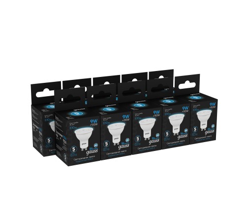 Лампа светодиодная LED 9 Вт 830 лм 6500К AC150-265В GU10 софит MR16 холодная Black Gauss Лампа светодиодная LED 9 Вт 830 лм 6500К AC150-265В GU10 софит MR16 холодная Black Gauss