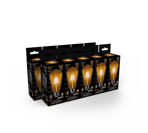 Лампа филам. Gauss Filament ST64 6Вт цок.:E27 эдисон 220B 2400K св.свеч.бел.теп. (упак.:1шт) (102802006)