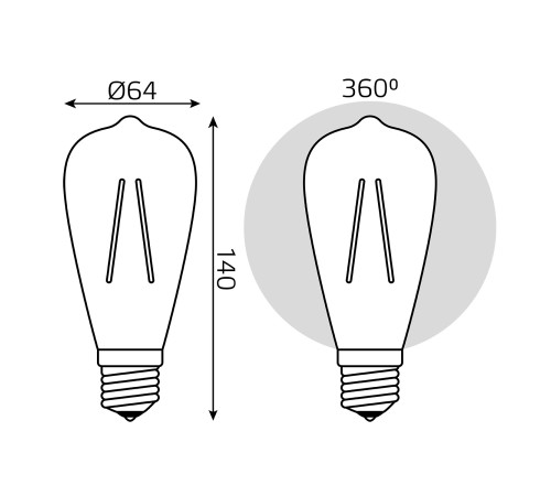 Лампа филам. Gauss Filament ST64 6Вт цок.:E27 эдисон 220B 2400K св.свеч.бел.теп. (упак.:1шт) (102802006)