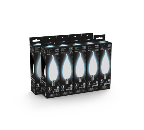 Лампа светодиодная Gauss Filament 104201209 9Вт цок.:E14 свеча 220B 4100K св.свеч.бел.нейт. (упак.:10шт)