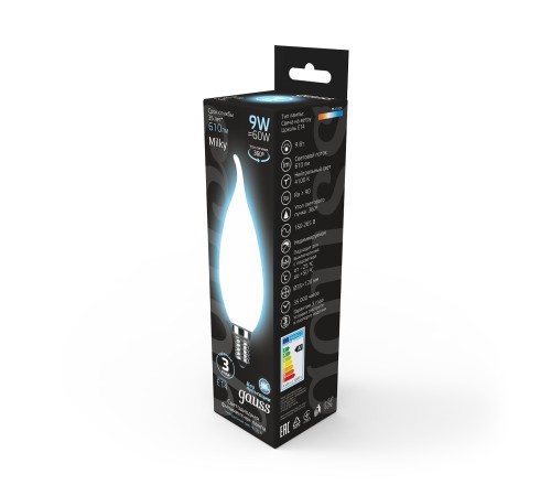 Лампа светодиодная Gauss Filament 104201209 9Вт цок.:E14 свеча 220B 4100K св.свеч.бел.нейт. (упак.:10шт)