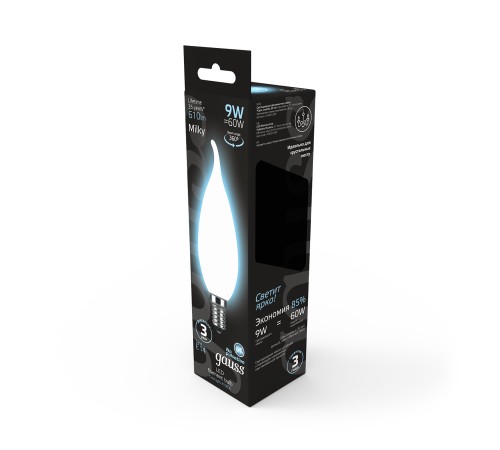 Лампа светодиодная Gauss Filament 104201209 9Вт цок.:E14 свеча 220B 4100K св.свеч.бел.нейт. (упак.:10шт)