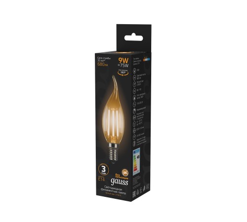 GAUSS 104801109 Светодиодная лампа LED Filament Свеча на ветру E14 9W 680lm 2700K 1/10/50 GAUSS 104801109 Светодиодная лампа LED Filament Свеча на ветру E14 9W 680lm 2700K 1/10/50