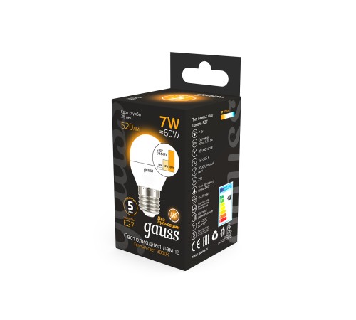 Лампа светодиодная LED 7 Вт 520 лм 3000К AC150-265В E27 шар P45 теплая шаговое диммирование выключателем Black Лампа светодиодная LED 7 Вт 520 лм 3000К AC150-265В E27 шар P45 теплая шаговое диммирование выключателем Black