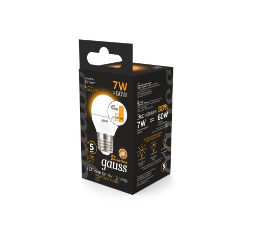 Лампа светодиодная LED 7 Вт 520 лм 3000К AC150-265В E27 шар P45 теплая шаговое диммирование выключателем Black Лампа светодиодная LED 7 Вт 520 лм 3000К AC150-265В E27 шар P45 теплая шаговое диммирование выключателем Black