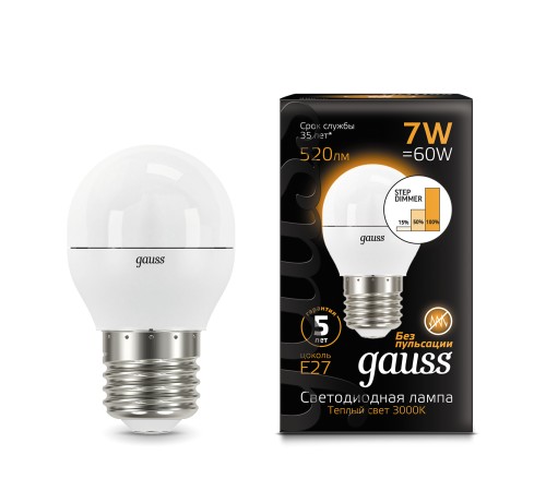 Лампа светодиодная LED 7 Вт 520 лм 3000К AC150-265В E27 шар P45 теплая шаговое диммирование выключателем Black Лампа светодиодная LED 7 Вт 520 лм 3000К AC150-265В E27 шар P45 теплая шаговое диммирование выключателем Black
