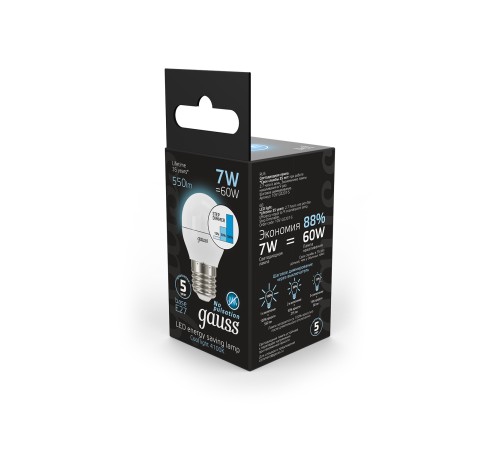 Лампа светодиодная LED 7 Вт 550 лм 4100К AC150-265В E27 шар P45 нейтральный шаговое диммирование выключателем Black Лампа светодиодная LED 7 Вт 550 лм 4100К AC150-265В E27 шар P45 нейтральный шаговое диммирование выключателем Black