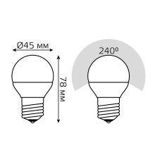 Лампа светодиодная LED 7 Вт 520 лм 3000К AC150-265В E27 шар P45 теплая шаговое диммирование выключателем Black