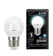 GAUSS 105102207 Светодиодная лампа LED Шар E27 6.5W 550lm 4100K 1/10/100