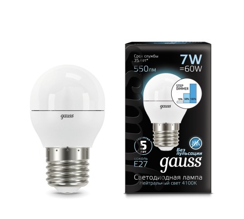 Лампа светодиодная LED 7 Вт 550 лм 4100К AC150-265В E27 шар P45 нейтральный шаговое диммирование выключателем Black Лампа светодиодная LED 7 Вт 550 лм 4100К AC150-265В E27 шар P45 нейтральный шаговое диммирование выключателем Black