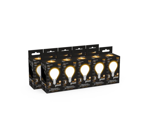 Лампа светодиодная Gauss Filament 105201109 9Вт цок.:E14 шар 220B 3000K св.свеч.бел.теп. (упак.:10шт)