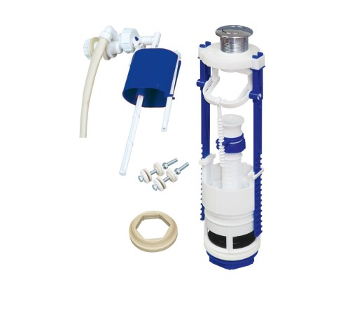 Арматура для бачка кнопочная (боковое подключение, 1 режим, металлизированная кнопка)