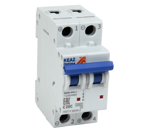 Автоматический выключатель 2P 16A C 6кА DC (BM63-2C16-DC-УХЛ3) КЭАЗ OptiDin BM63