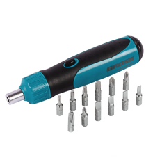 Отвертка-реверс + механизм SmartPush + биты, 12 пред., PH + SL + Torx, S2, 2к рукоятка