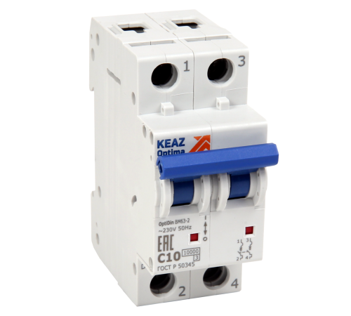 Выключатель автоматический двухполюсный 10А C 10кА AC OptiDin BM63-2C10-10-УХЛ3