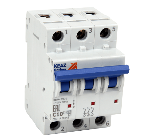 Выключатель автоматический модульный на переменный ток до 63А OptiDin BM63-3C25-10-УХЛ3 | 249206 | КЭАЗ
