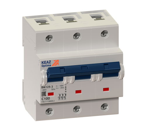 Выключатель автоматический модульный 3п C 80А OptiDin BM125 8ln УХЛ3 КЭАЗ 138543