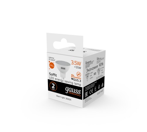 Лампа светодиодная Gauss 3.5Вт цок.:GU5.3 рефлектор 220B 3000K св.свеч.бел.теп. MR16 (упак.:1шт) (13514) Лампа светодиодная Gauss 3.5Вт цок.:GU5.3 рефлектор 220B 3000K св.свеч.бел.теп. MR16 (упак.:1шт) (13514)