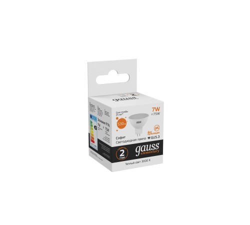 Лампа светодиодная Gauss Elementary MR16 7Вт цок.:GU5.3 спот 220B 3000K св.свеч.бел.теп. MR16 (упак.:10шт) (13517)
