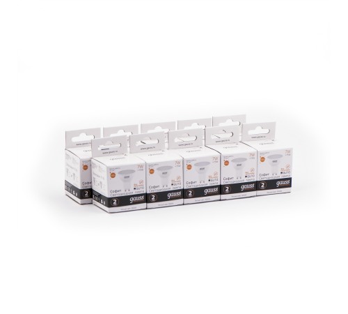 Лампа светодиодная Gauss 7Вт цок.:GU10 рефлек. 220B 3000K св.свеч.бел.теп. MR16 (упак.:1шт) (13617)