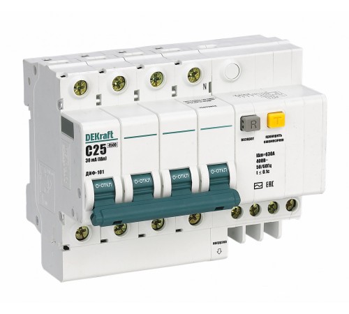 Выключатель автоматический дифференциальный ДИФ-101 4п 16А C 30мА тип AC (7 мод) | 15020DEK | DEKraft