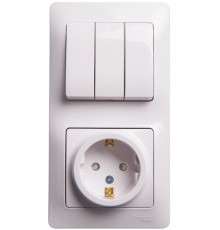 Systeme electric GSL000178 GLOSSA БЛОК: РОЗЕТКА с заземлением со шторками + 3кл.ВЫКЛЮЧАТЕЛЬБЕЛЫЙ