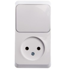 Systeme electric BPA16-204B ЭТЮД О/У БЛОК: РОЗЕТКА без заземления + ВЫКЛЮЧАТЕЛЬ 1-клавиш., БЕЛЫЙ, Россия