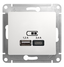 GLOSSA USB РОЗЕТКА A+С, 5В/2,4 А, 2х5В/1,2 А, механизм, БЕЛЫЙ