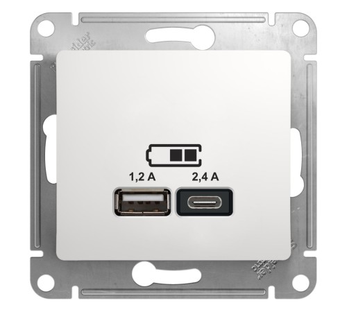 GLOSSA USB РОЗЕТКА A+С, 5В/2,4 А, 2х5В/1,2 А, механизм, БЕЛЫЙ GLOSSA USB РОЗЕТКА A+С, 5В/2,4 А, 2х5В/1,2 А, механизм, БЕЛЫЙ