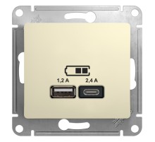 GLOSSA USB РОЗЕТКА A+С, 5В/2,4А, 2х5В/1,2 А, механизм, БЕЖЕВЫЙ