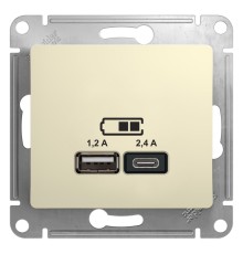 GLOSSA USB РОЗЕТКА A+С, 5В/2,4А, 2х5В/1,2 А, механизм, БЕЖЕВЫЙ