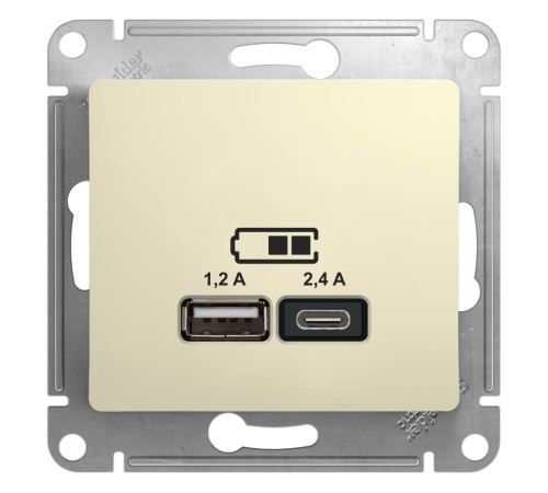GLOSSA USB РОЗЕТКА A+С, 5В/2,4А, 2х5В/1,2 А, механизм, БЕЖЕВЫЙ GLOSSA USB РОЗЕТКА A+С, 5В/2,4А, 2х5В/1,2 А, механизм, БЕЖЕВЫЙ