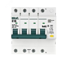 Выключатель автоматический дифференциального тока (АВДТ) 3P+N 16А 30мА AC х-ка C ДИФ-103 6кА DEKraft 16401DEK