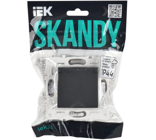SKANDY Розетка 1-местная с заземлением с защитными шторками и крышкой 16А IP44 SK-R11G графит IEK