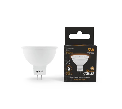 Лампа светодиодная LED 5 Вт 500 лм 3000К DC12В GU5.3 софит MR16 теплая Низковольтная Black Gauss Лампа светодиодная LED 5 Вт 500 лм 3000К DC12В GU5.3 софит MR16 теплая Низковольтная Black Gauss