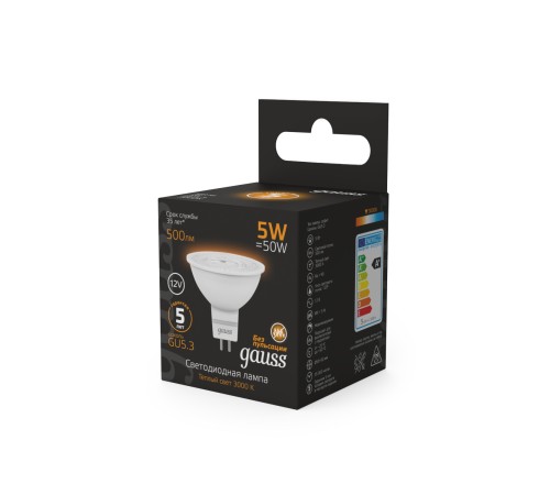Лампа светодиодная LED 5 Вт 500 лм 3000К DC12В GU5.3 софит MR16 теплая Низковольтная Black Gauss Лампа светодиодная LED 5 Вт 500 лм 3000К DC12В GU5.3 софит MR16 теплая Низковольтная Black Gauss