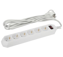 Эра Б0037262 Сетевой фильтр USF-6es-3m-W-BOX базовая защита, с/з, с выкл, 6гн, 3м, ПВС, 10А, белый