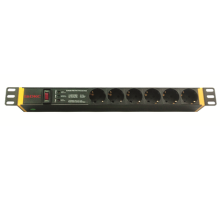 Блок распределения питания (PDU) 19" 16A с выключателем и защитой, Вых:6 Schuko, Вх: Schuko DKC R519SH6OPSHSP