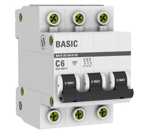 EKF mcb4729-3-06C Автоматический выключатель 3P 6А (C) 4,5кА ВА 47-29 EKF Basic EKF mcb4729-3-06C Автоматический выключатель 3P 6А (C) 4,5кА ВА 47-29 EKF Basic