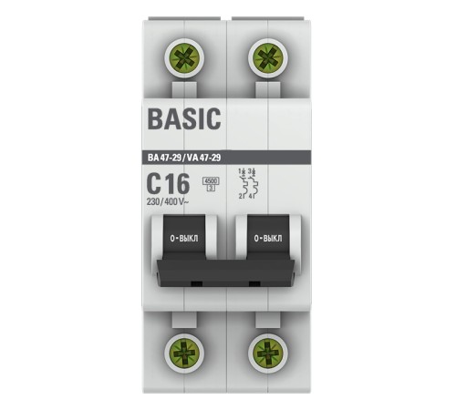 EKF mcb4729-2-16C Автоматический выключатель 2P 16А (C) 4,5кА ВА 47-29 EKF Basic EKF mcb4729-2-16C Автоматический выключатель 2P 16А (C) 4,5кА ВА 47-29 EKF Basic