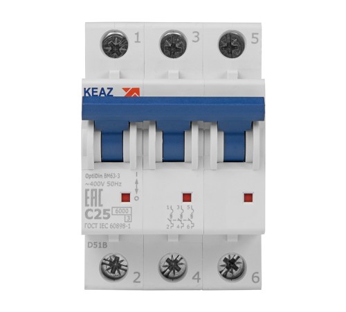 Выключатель автоматический модульный 3п C 25А 6кА OptiDin BM63-3C25-УХЛ3 КЭАЗ 260794