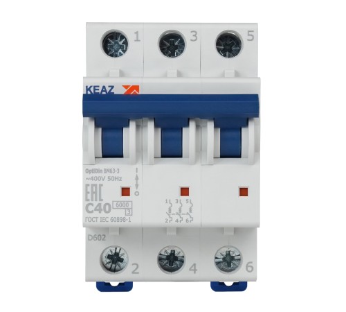 Выключатель автоматический модульный 3п C 40А 6кА OptiDin BM63-3C40-УХЛ3 КЭАЗ 260798