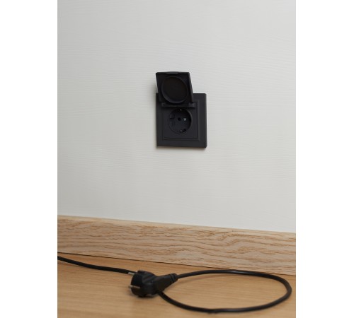 BRITE Розетка одинарная с заземлением с защитными шторками и крышкой 16А IP44 РСбш10-3-44-БрГ графит
