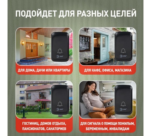 Звонок дверной беспроводной на батарейках 38 мелодий 180м IP20 с регулятором громкости и световой индикацией черный 3АА/А23 C88