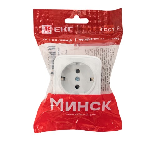 EKF EGR16-028-10 Минск Розетка 1-местная ОП 16А с заземлением белая  EKF Basic