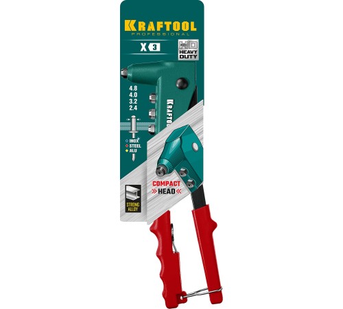 KRAFTOOL Заклепочник "MaxKraft" для заклёпок d=2,4 / 3,2 / 4,0 / 4,8 мм - алюминий и сталь, d=2,4 / 3,2 / 4,0 - нерж. сталь, с литым корпусом [31170/31170_z01]