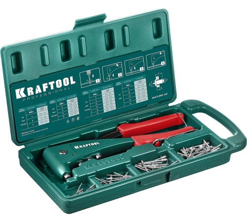 KRAFTOOL Заклепочник с усиленным литым корпусом "KraftSteel" для заклёпок d=2,4 / 3,2 / 4,0 / 4,8 мм - алюминий и сталь, d=2,4/3,2/4,0 - нерж. сталь [31173-H6_z01]