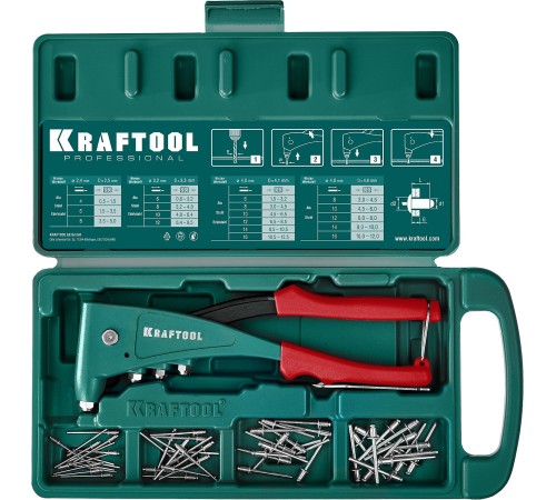 KRAFTOOL Заклепочник с усиленным литым корпусом "KraftSteel" для заклёпок d=2,4 / 3,2 / 4,0 / 4,8 мм - алюминий и сталь, d=2,4/3,2/4,0 - нерж. сталь [31173-H6_z01]